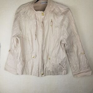 Zenergy by Chico's Utility Jacket Womens 2 Beige Excellent Metallic Windbreaker